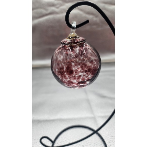 Mauve Spotted Hand Blown Art Glass Orb Christmas Ornament Gazing Ball vtg PBarn? - Picture 3 of 13